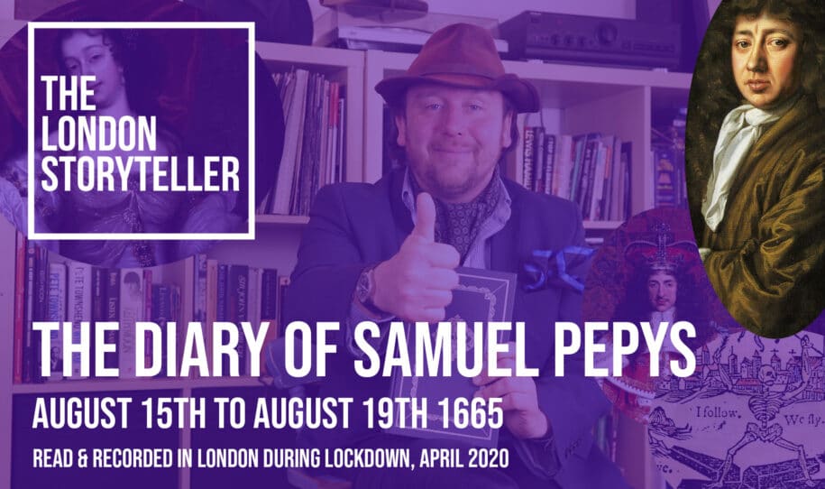 A custom thumbnail with Samuel Pepys and the London Storyteller for a video of Pepys Diary from August 1665